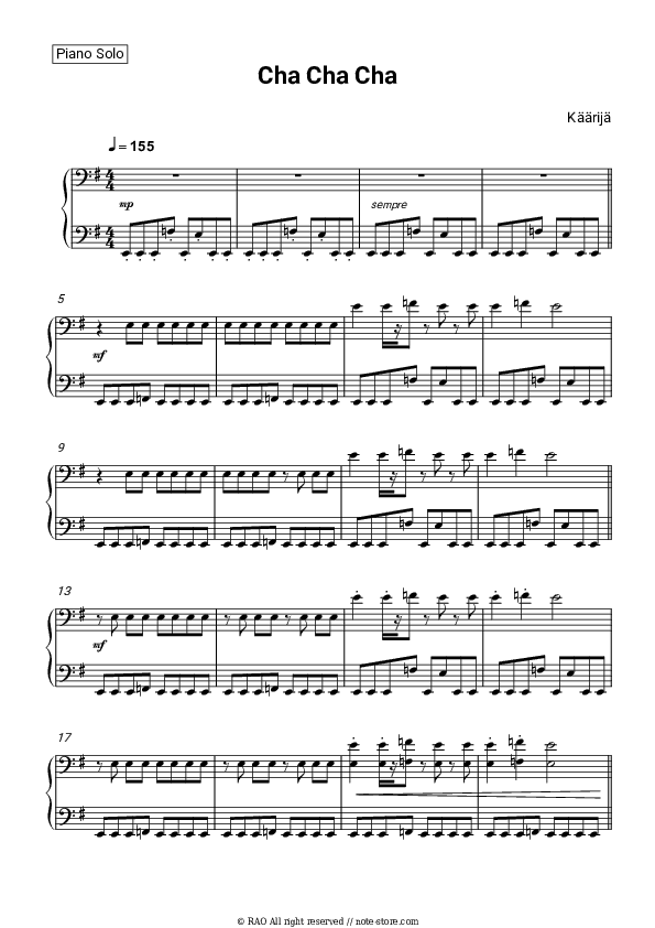 Cha Cha Cha - Käärijä Piano Sheet Music - Piano.Solo