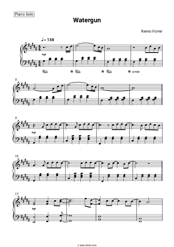 Watergun - Remo Forrer Piano Sheet Music - Piano.Solo