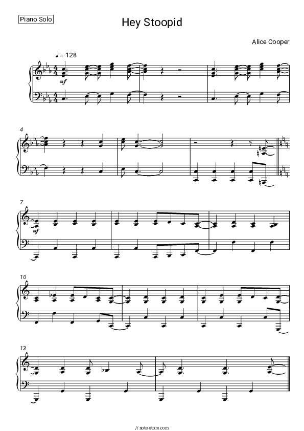 Hey Stoopid - Alice Cooper Piano Sheet Music - Piano.Solo