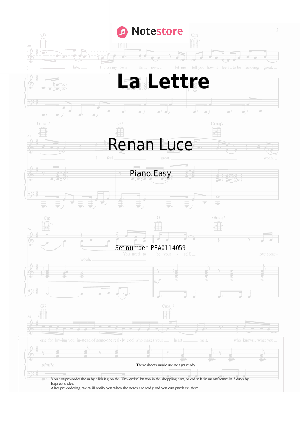 La Lettre - Renan Luce Piano Sheet Music Easy - Piano.Easy