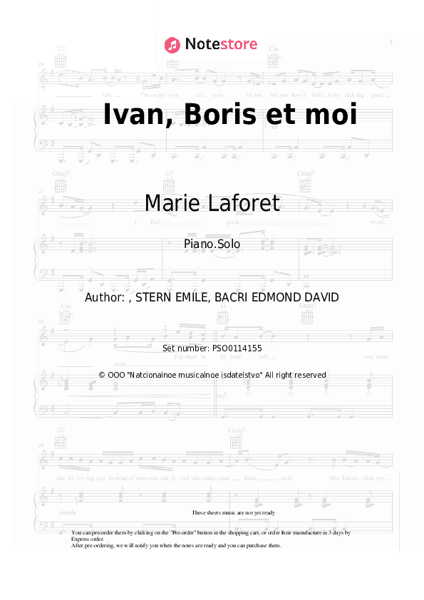 Ivan, Boris et moi - Marie Laforet Piano Sheet Music - Piano.Solo
