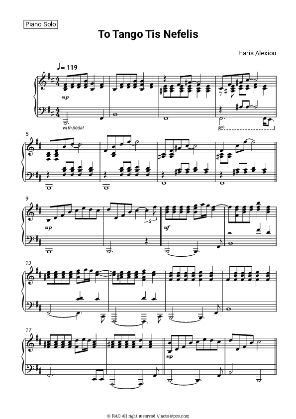 To Tango Tis Nefelis - Haris Alexiou Piano Sheet Music - Piano.Solo
