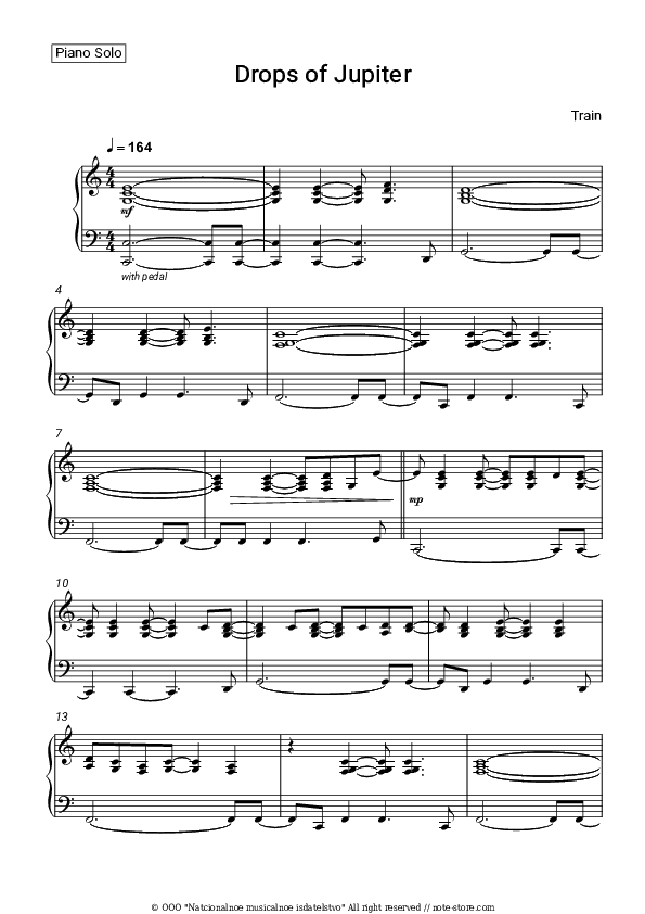 Drops of Jupiter - Train Piano Sheet Music - Piano.Solo