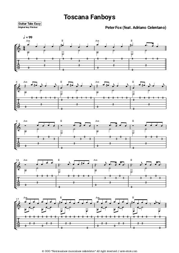 Toscana Fanboys - Peter Fox, Adriano Celentano Tabs Easy - Guitar.Tab.Easy