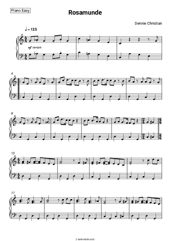 Rosamunde - Dennie Christian Piano Sheet Music Easy - Piano.Easy