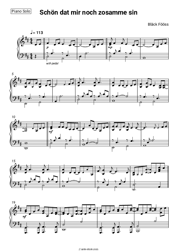 Schön dat mer noch zosamme sin - Black Fooss Piano Sheet Music - Piano.Solo