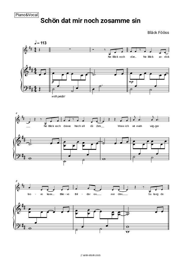Schön dat mer noch zosamme sin - Black Fooss Piano Sheet Music with the Voice part - Piano&Vocal