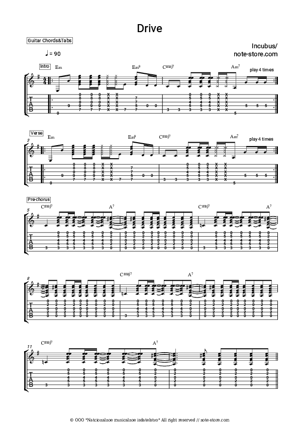 Drive - Incubus Chords and Tabs - Guitar.Chords&Tabs