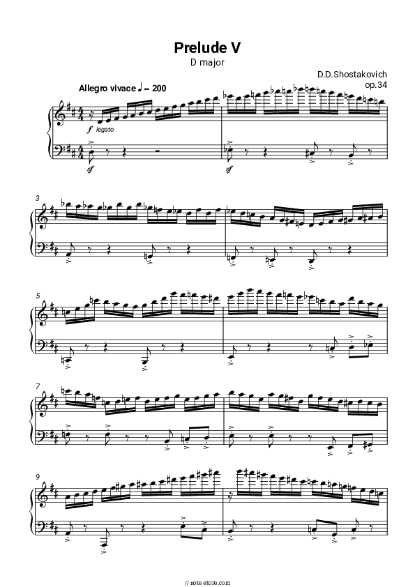 Prelude in D major, op.34 No. 5 - Dmitri Shostakovich Piano Sheet Music - Piano.Solo