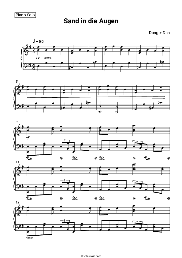 Sand in die Augen - Danger Dan Piano Sheet Music - Piano.Solo