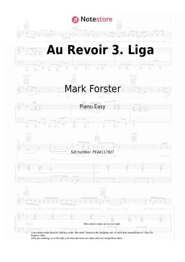 Au Revoir 3. Liga - Mark Forster Piano Sheet Music Easy - Piano.Easy