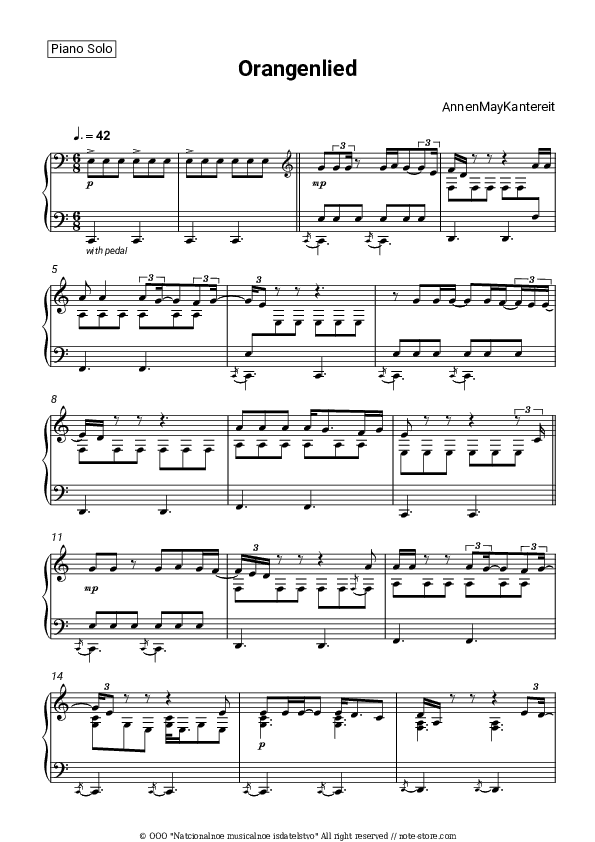 Orangenlied - AnnenMayKantereit Piano Sheet Music - Piano.Solo