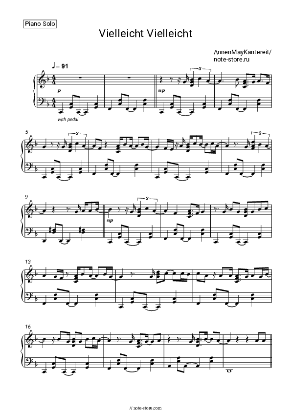 Vielleicht Vielleicht - AnnenMayKantereit Piano Sheet Music - Piano.Solo