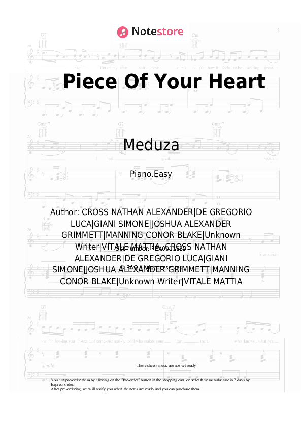 Piece Of Your Heart - Meduza, Goodboys Piano Sheet Music Easy - Piano.Easy