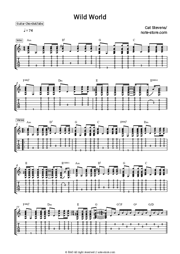 Wild world - Cat Stevens Chords and Tabs - Guitar.Chords&Tabs