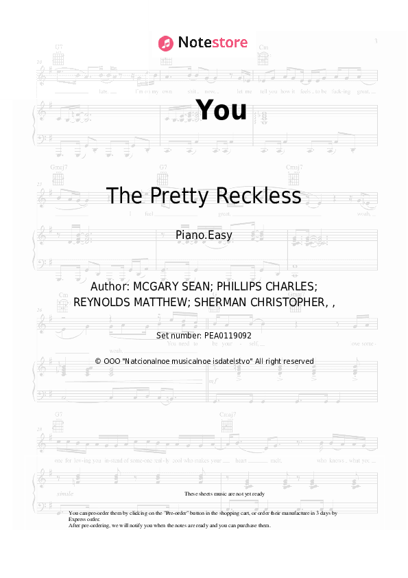 You - The Pretty Reckless Piano Sheet Music Easy - Piano.Easy