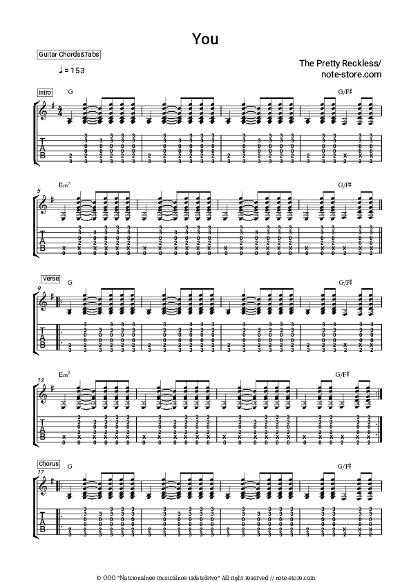 You - The Pretty Reckless Chords and Tabs - Guitar.Chords&Tabs