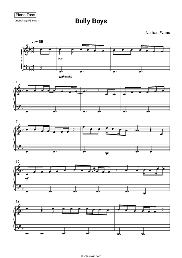 Bully Boys - Nathan Evans Piano Sheet Music Easy - Piano.Easy