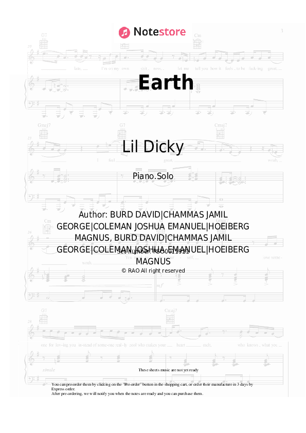 Earth - Lil Dicky Piano Sheet Music - Piano.Solo