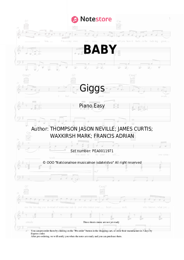 BABY - Giggs Piano Sheet Music Easy - Piano.Easy