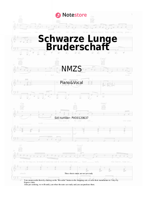 Schwarze Lunge Bruderschaft - NMZS, Danger Dan Piano Sheet Music with the Voice part - Piano&Vocal