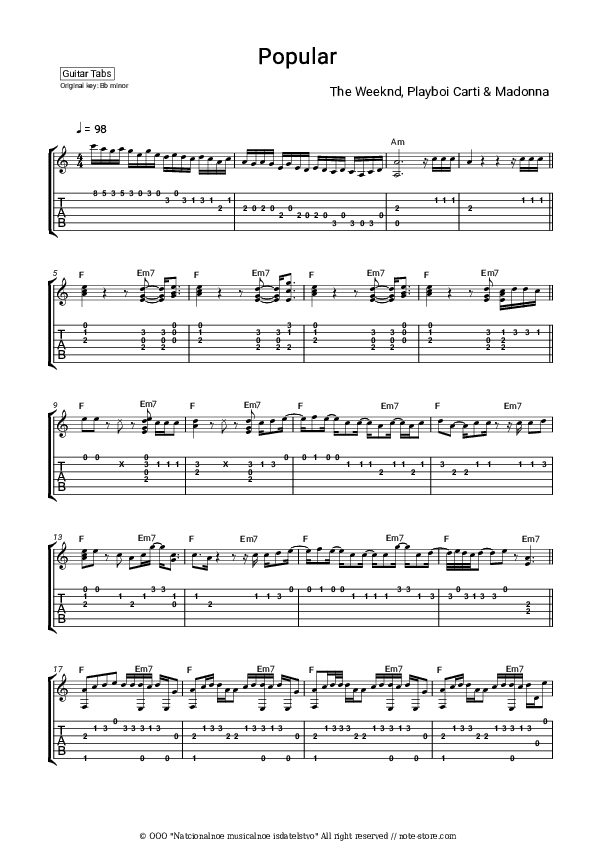 Popular - The Weeknd, Madonna, Playboi Carti Tabs - Guitar.Tabs