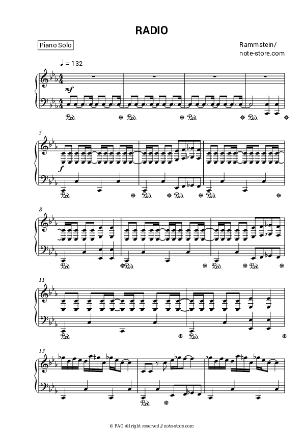 RADIO - Rammstein Piano Sheet Music - Piano.Solo