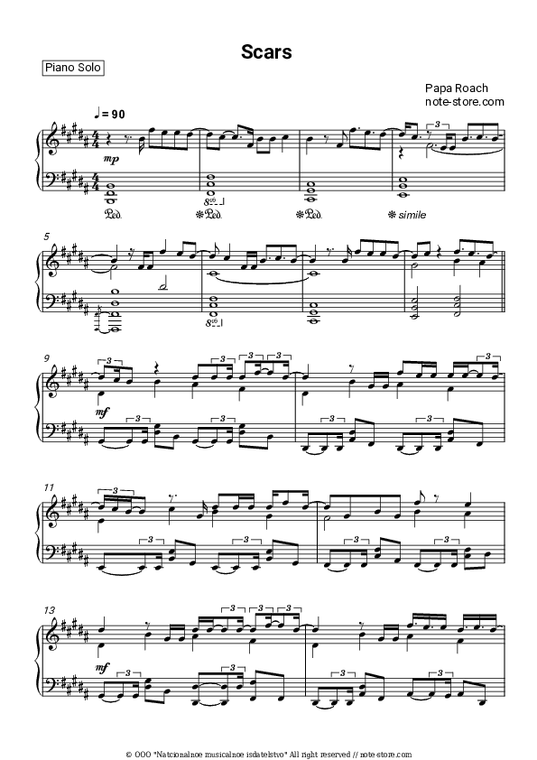 Scars - Papa Roach Piano Sheet Music - Piano.Solo