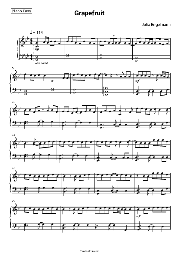 Grapefruit - Julia Engelmann Piano Sheet Music Easy - Piano.Easy
