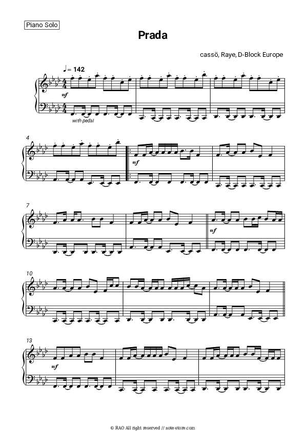 Prada - cassö, Raye, D-Block Europe Piano Sheet Music - Piano.Solo
