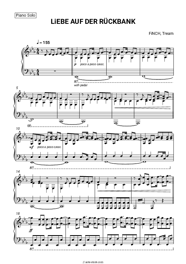 LiEBE AUF DER RÜCKBANK - FiNCH, Tream Piano Sheet Music - Piano.Solo
