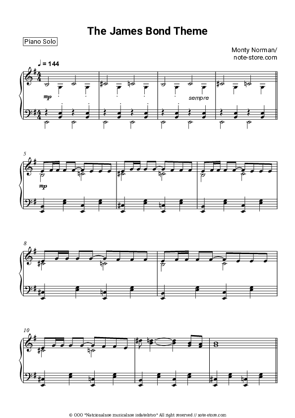 The James Bond Theme - Monty Norman Piano Sheet Music - Piano.Solo