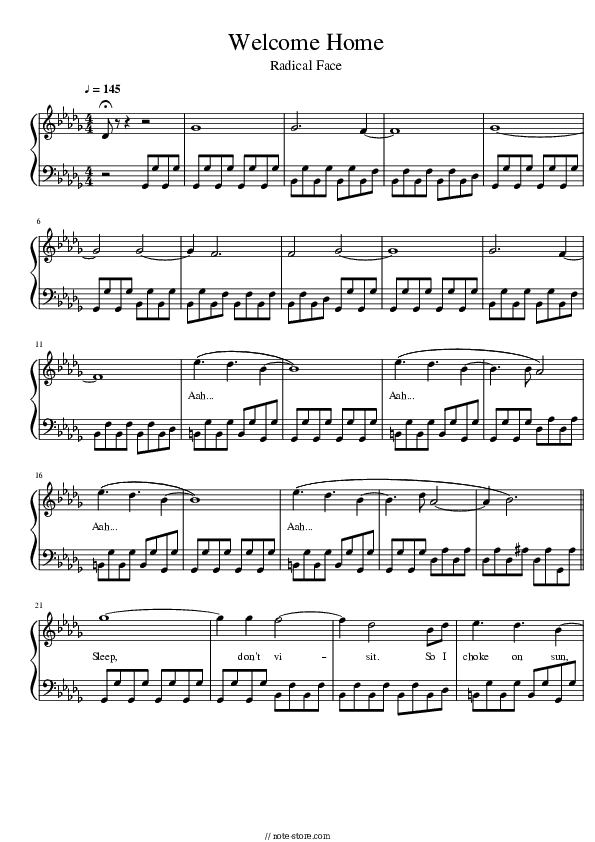 Welcome Home - Radical Face Piano Sheet Music - Piano.Solo