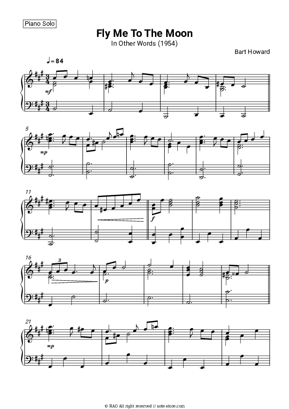 Fly Me To The Moon - Bart Howard Piano Sheet Music - Piano.Solo