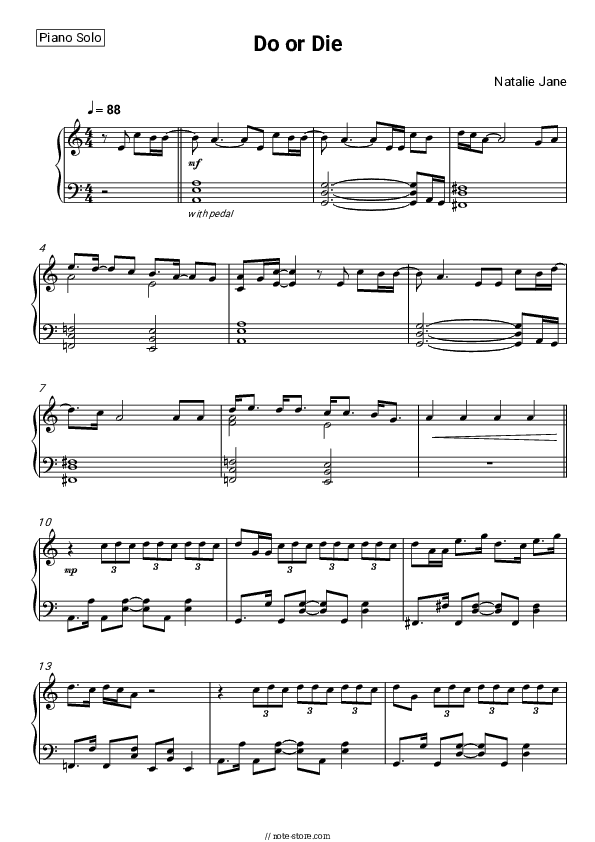 Do or Die - Natalie Jane Piano Sheet Music - Piano.Solo