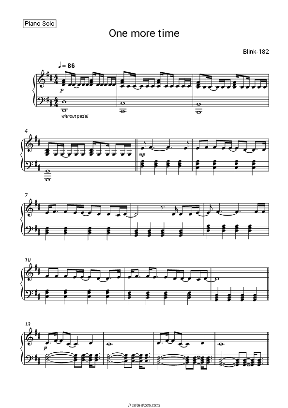 ONE MORE TIME - Blink-182 Piano Sheet Music - Piano.Solo
