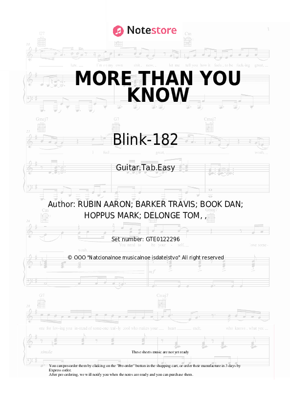MORE THAN YOU KNOW - Blink-182 Tabs Easy - Guitar.Tab.Easy