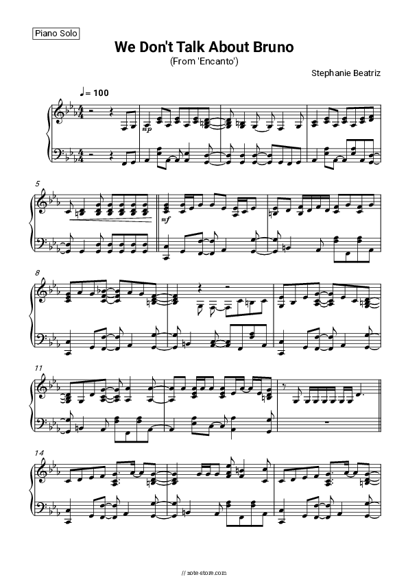 We Don't Talk About Bruno (From 'Encanto') - Stephanie Beatriz, Lin-Manuel Miranda Piano Sheet Music - Piano.Solo
