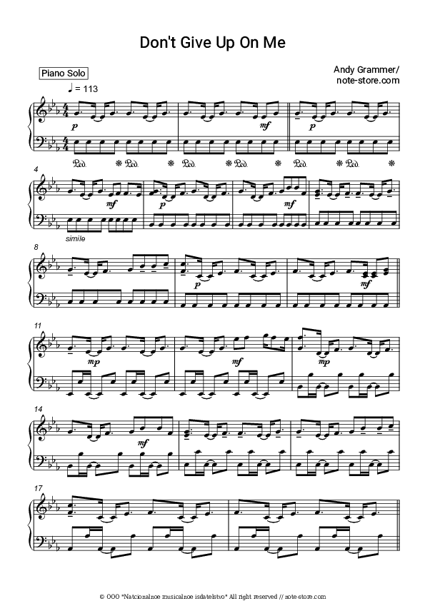 Don't Give Up on Me (From Five Feet Apart) - Andy Grammer Piano Sheet Music - Piano.Solo