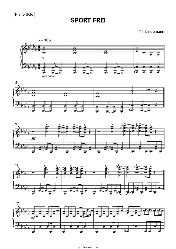 SPORT FREI - Till Lindemann Piano Sheet Music - Piano.Solo