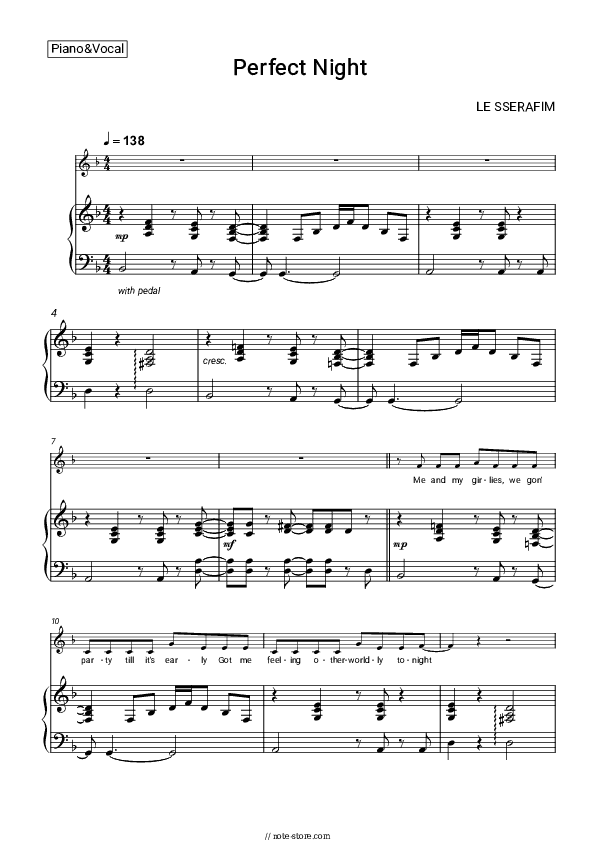 Perfect Night - LE SSERAFIM Piano Sheet Music with the Voice part - Piano&Vocal