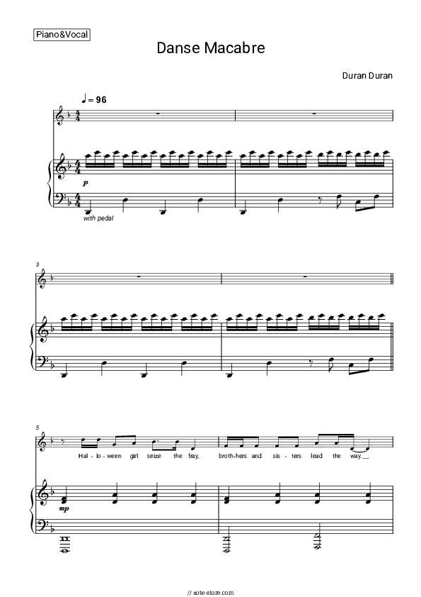 Danse Macabre - Duran Duran Piano Sheet Music with the Voice part - Piano&Vocal