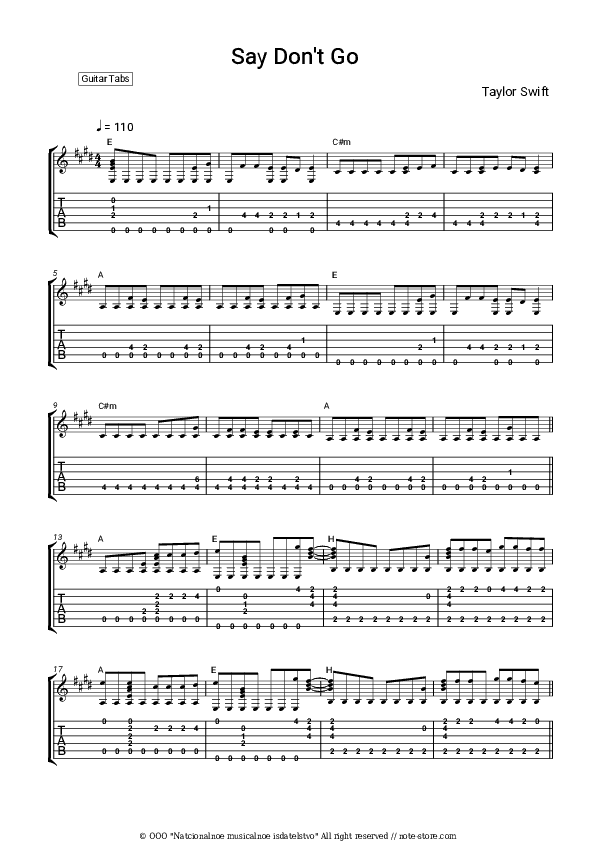 Say Don't Go - Taylor Swift Tabs - Guitar.Tabs