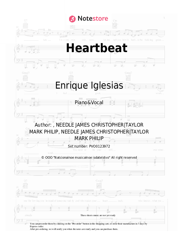 Heartbeat - Enrique Iglesias, Nicole Scherzinger Piano Sheet Music with the Voice part - Piano&Vocal