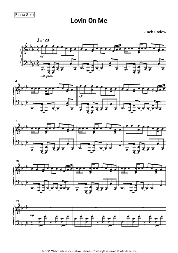 Lovin On Me - Jack Harlow Piano Sheet Music - Piano.Solo