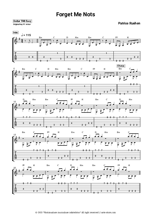 Forget Me Nots - Patrice Rushen Tabs Easy - Guitar.Tab.Easy