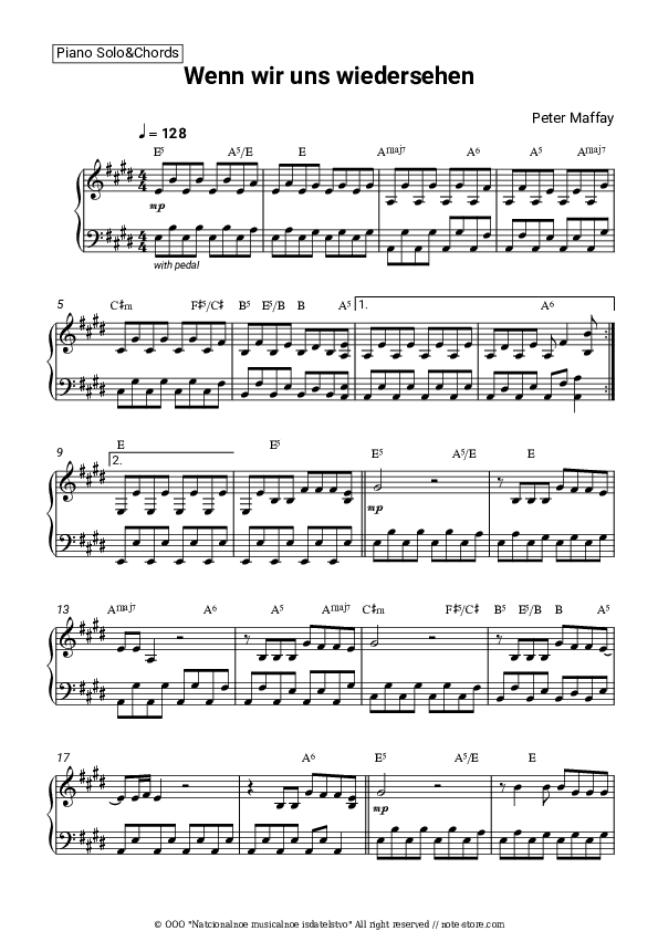 Wenn wir uns wiedersehen - Peter Maffay Piano Sheet Music and Chords - Piano.Solo&Chords