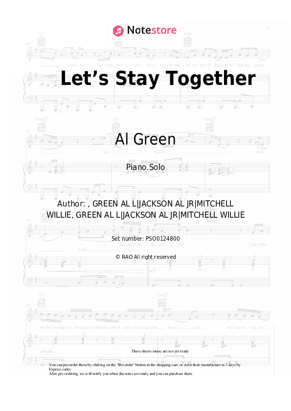Let’s Stay Together - Al Green Piano Sheet Music - Piano.Solo