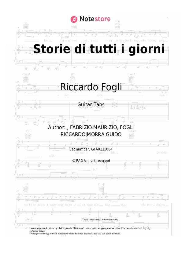 Storie di tutti i giorni - Riccardo Fogli Tabs - Guitar.Tabs