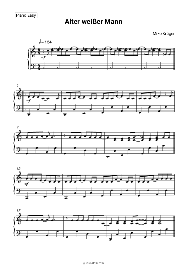Alter weißer Mann - Mike Krüger Piano Sheet Music Easy - Piano.Easy